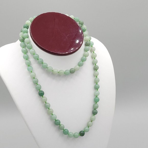 Womens Light Green Aventurine Round Beaded Fashion Necklace 28 in - Picture 3 of 5